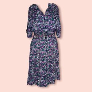Vintage Purple Floral Shirtdress with Belt
